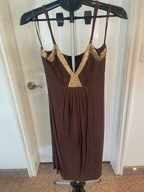 BCBGMaxAzria Brown Spaghetti-Strap Top with Gold Logo Tag